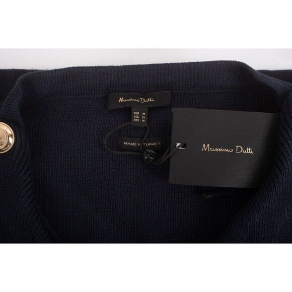 Massimo Dutti Womans Sweater Size M Navy Blue Gold Buttons V-Neck 5694/525 NWT - Picture 6 of 6